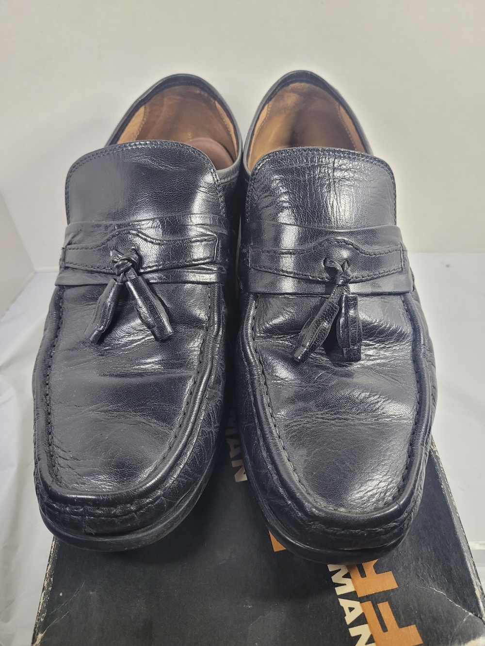 Freeman Mens Black Leather Slip On Loafers Driving Shoes Size 10 M